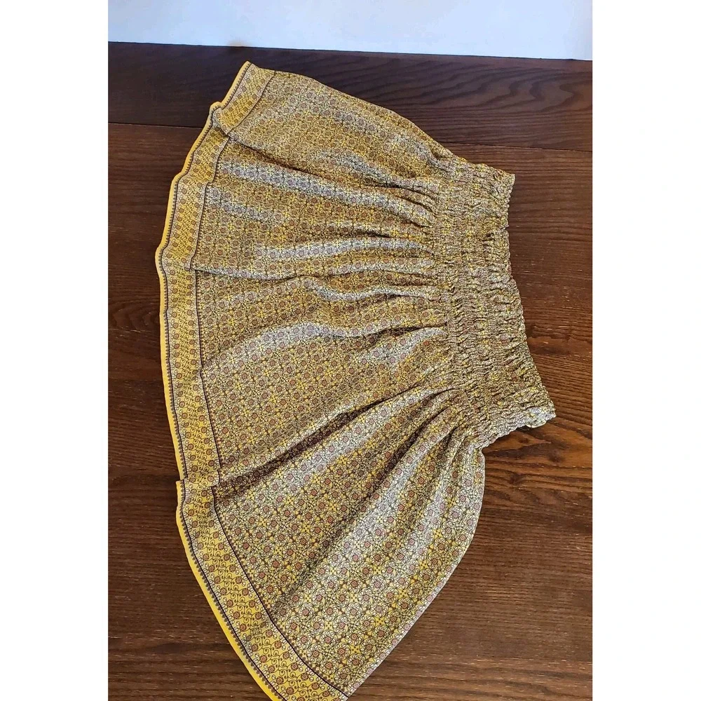 Max Studio Smocked Waist Skirt Womens XL‎ Yellow Floral Print Knee Length Flowy